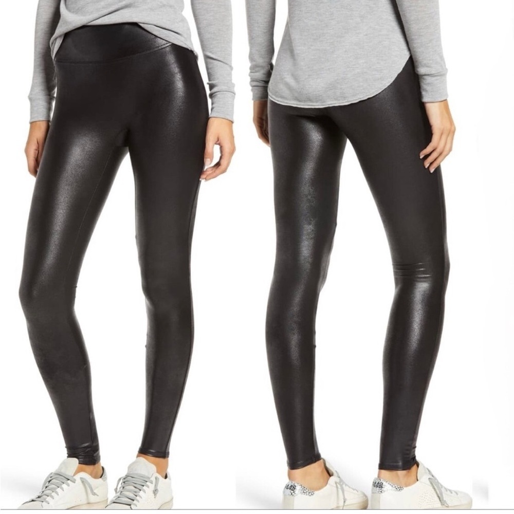SPANX Faux Leather Black Leggings Size XL